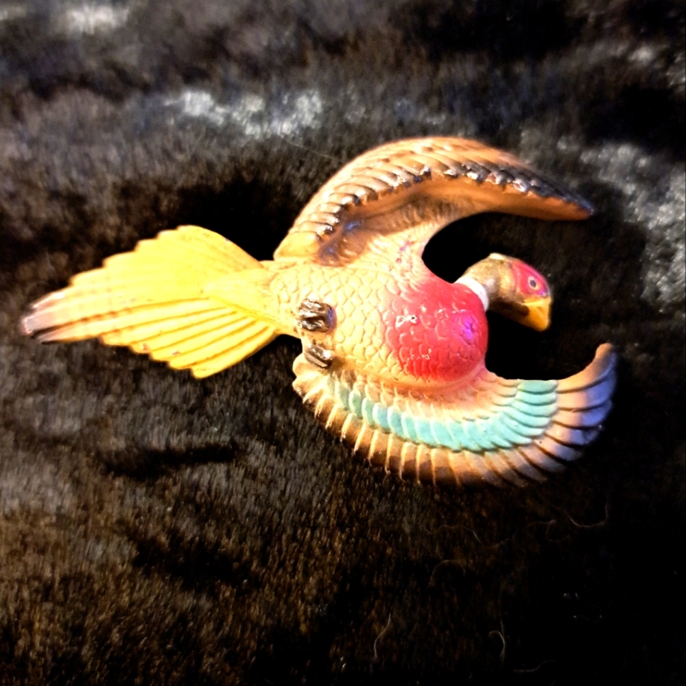 Vintage This Colorful Hand Painted Flying Pheasant Pin 1940's.